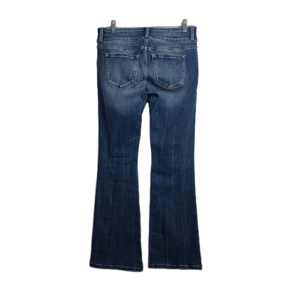 KanCan Flare Leg Jeans Women's 7/27 Blue‎ Distressed Cut #47067